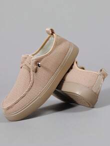 Men's Round Toe Mesh Loafers, Lightweight Bottom, Breathable Fashion Slip-On Shoes With Elastic Band, Versatile Sports Shoes, Casual, Flat - Khaki - View 5