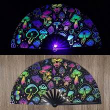1pc Glowing Handheld Fan, UV Fluorescent Party/Festival Fan, Sound Activated Light Up Kung Fu Dance Prop