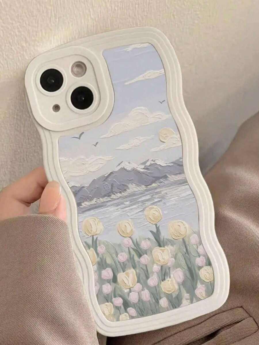1 Stück Neues kreatives weißes, welliges Marmor Tulpen Grafik Handyhülle, geeignet für 15 Pro Max, 11/12/13/14 Plus, XR/7/8 Plus