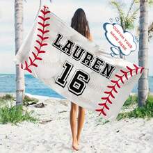 1 Toalla de playa personalizada con tema de béisbol - Nombre personalizado y diseño de equipo, de poliéster de alta calidad, toalla rectangular grande con pespunte y silueta de jugador, ideal para piscina, camping, viajes y yoga, toalla de playa personalizada - Multicolor - Ver 4