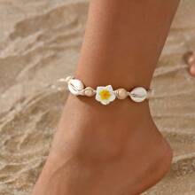 Summer Beach Style Soft Clay Flowers Woven Anklet