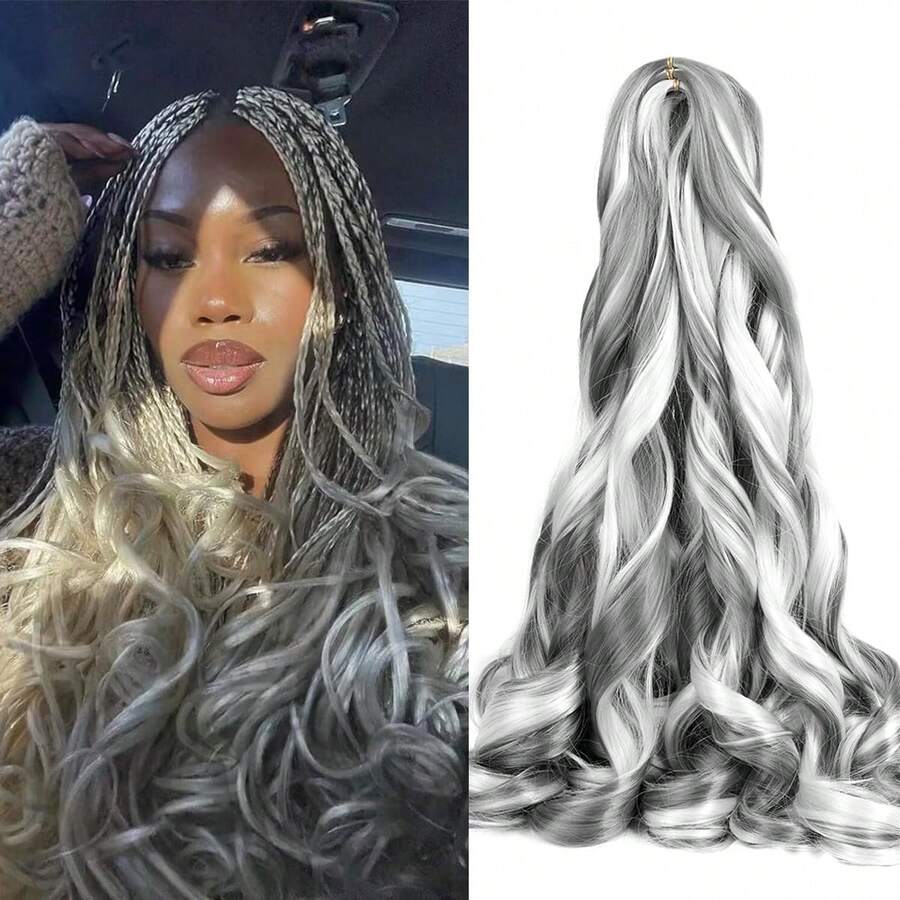 8 Packs French Curly Braiding Hair For Box Braids 24Inch Pre Stretched Loose Wavy Bouncy Braiding Hair Extensions 75g/Pack Synthetic French Curl Crochet Hair Braids Extensions For Women Daily Holidays Party And Cosplay Braided Hair - Mix-grey - 查看 1