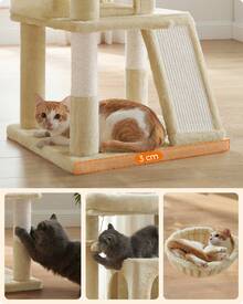 Arbre à Chat, Tour de Jeux, Grand Plate-Forme, Rose Bonbon/Beige/Blanc Crème/Gris Foncé/Gris Clair - Beige - Voir 6