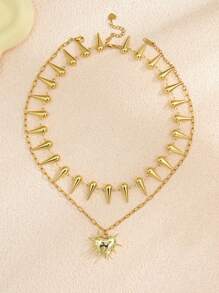 2er Set Halskette mit Edelstahl, goldplattierter Muschel, Niet Herz, Blume, Stern, Kreuz, Kunstperle, handgefertigt, für Damen geeignet für Alltag, Strand, Party, Urlaub, als Geschenk für Freunde
