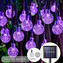 1 套 100/50/20 LED 灯，太阳能水晶球灯串，户外装饰，闪烁效果，8 种照明模式，IP65 防水，适用于花园、露营、派对、万圣节、圣诞节、婚礼、舞会、生日庭院装饰，户外太阳能灯（多色、暖白、紫色）