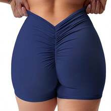 Women's High Waist Sexy V Back Yoga Shorts For Tummy Control Fitness Athletic Workout Running Shorts Sport Butt Scrunch Booty Yoga Shorts Buttery Soft Tummy Control Gym Shorts For Workout Sport Running Biking - 深藍色 - 查看 2