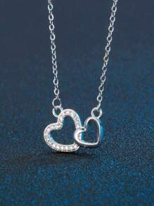 1 Stück minimalistischer kubischer Zirkonia Doppelherz Halskette für Frauen, eleganter Hochzeitsanhänger Schmuck
