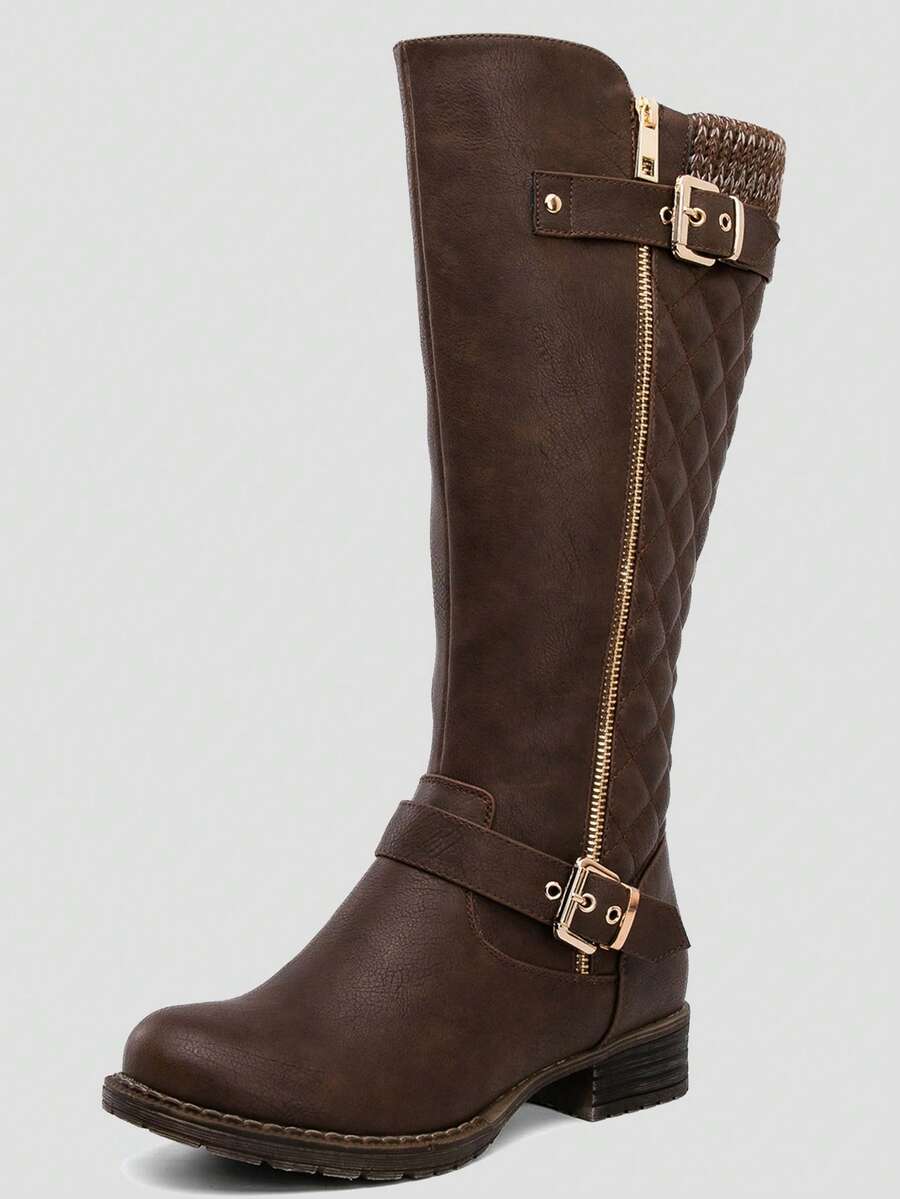 GLOBALWIN Women's Quilted Knee-High Fashion Dressy Riding Boots Fall Boots Holiday Season Winter Boots - 棕色 - 查看 1