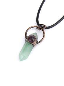 1pc Retro Hexagonal Pointed Pendant Necklace Vintage Natural Semi-Precous Stone Tiger Eye Amethysts Aventurine Quartz Jewelry H664