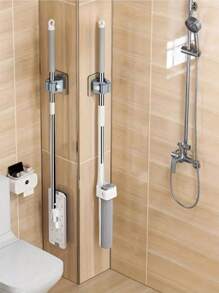 1/2pcs Compact Over-Door Mop & Broom Holder, Space Saving Hanging Rack With Hooks - No Drilling Required, Convenient Installation, Simple Design, Practical Hooks - Durable Plastic Material - Keep Your Cleaning Tools Organized And Accessible For RV Bathroom Accessories, Wall-Mounted Broom Clip, Self-Adhesive Mop Rack, Removable Waterproof Non-Slip Versatile Hooks, Suitable For Home, Bathroom, Kitchen, Garden And Garage Storage And Organization (Random Color)