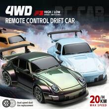 RC 漂移赛车 1:24 比例遥控车，2.4G 遥控车，20+Km/H 高速赛车，漂移车，带漂移轮胎、障碍物和灯光，适合圣诞节