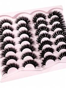 LYBCG 14pairs Mix 2 Different Styles 10-23mm Cat Eye Lashes Fluffy Faux Mink Lashes 8D Wispy Lashes Pack Dramatic Long Thick Volume Eyelashes Halloween Cosplay Manga False Eyelas - 黑色 - 查看 2