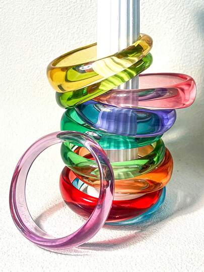 1pc New Arrival Asymmetric Colorful Resin Bracelet For Women, Asymmetrical Minimalist Geometric Transparent Design, Smooth Texture, Suitable For Daily Stacking And Casual Wear, Great Gift