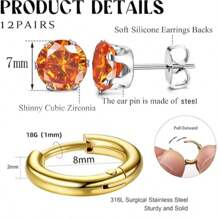 24pcs Hypoallergenic Stud Earrings For Women And Men, Surgical Stainless Steel Birthstone Earrings, Stud Earrings, Colored Square Crystal Zirconia Earrings Set, Small Stud Earrings For Women, Suitable For Sensitive Ears