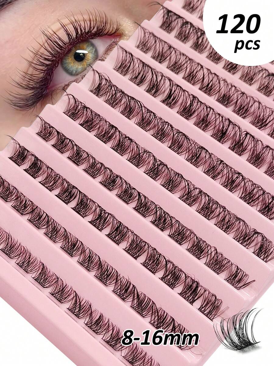 Rikuaild 120 件簇状睫毛仿貂皮睫毛舒适 D 卷曲 8-16 毫米混合自然长睫毛分段延长个人睫毛化妆工具睫毛簇、睫毛簇、单根睫毛、睫毛、假睫毛 - D - 查看 1