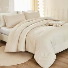 Queen Comforter Set Sage Green, 3 Pieces Lightweight Comforters Queen Size Solid Bedding Comforters Sets, Down Alternative Comforter Bed Set Quilt Blanket - 02 - Beige - View 6