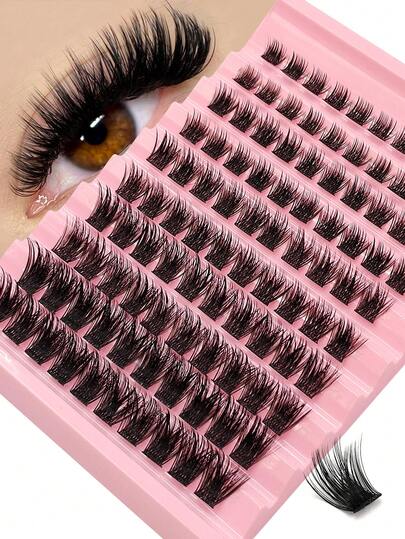 Asiteo 100片D型卷翘加长假睫毛，自然单根睫毛，蓬松DIY睫毛嫁接，新手友好，可重复使用，睫毛簇，单根假睫毛