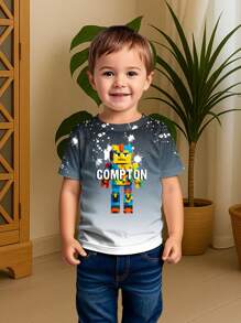 Customized Boys T-Shirt, Personalized Tie-Dye Print Cartoon Character, Human Or Pet Portrait, Interesting Graphic For Holiday Atmosphere, Kids Gift