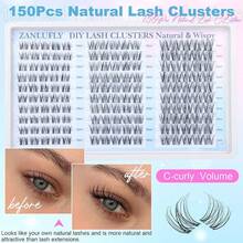 Lash Clusters Wispy Eyelash Clusters Natural CC-Curly Cluster Lashes Zanlufly Wispy Individual Lashes 180Pcs Eyelash Extension 10 12 14MM DIY Lash Extension - Natural C-curly - View 8