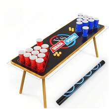 1 Peça de Tapete para Mesa de Bebida Pong, Jogos de Bebida para Festa de Adultos, Festa ao Ar Livre, Camping e Diversão no Quintal, Ideal para Natal, Halloween, Ação de Graças e Ano Novo, Sem Necessidade de Eletricidade, Não Incluídas as Bolas e Copos de Beer Pong - Preto - Visão 6