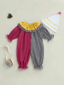 0-5 Years Kids Toddler Baby Boy Girl Clown Costume Halloween Outfits Contrast Color Long Sleeve Jumpsuit And Hat 2Pcs Clothes Set Funny Clown Dress Up Cosplay Costume - 黑色 - 查看 3