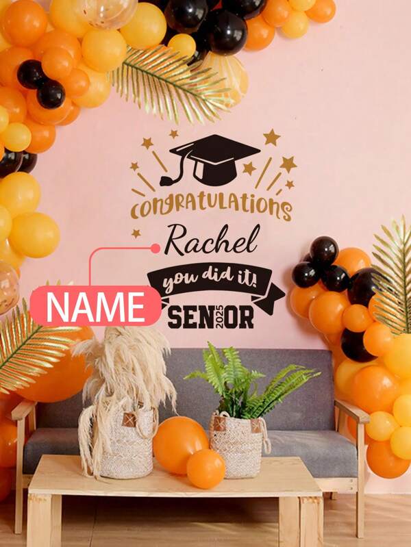 Autocollants muraux créatifs pour la période des remises de diplômes, décoration murale auto-adhésive amovible en PVC, décoration de thème de fête de naissance, ensemble de révélation du sexe, décoration pour la maison, la chambre d'enfant, la chambre à coucher, la salle de classe, la salle de bain. Arche de ballons sucrés + modèle d'avion en papier mortier, conception de nom personnalisable