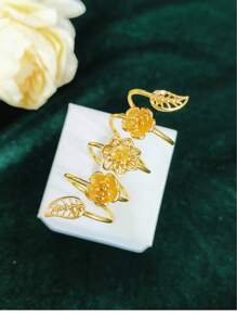 1 pieza Anillo alargado de dedo con baño de oro de cobre a la moda para mujeres, adecuado para bodas, fiestas, bailes de graduación, Día de la Madre, cumpleaños. Anillo abierto y ajustable.