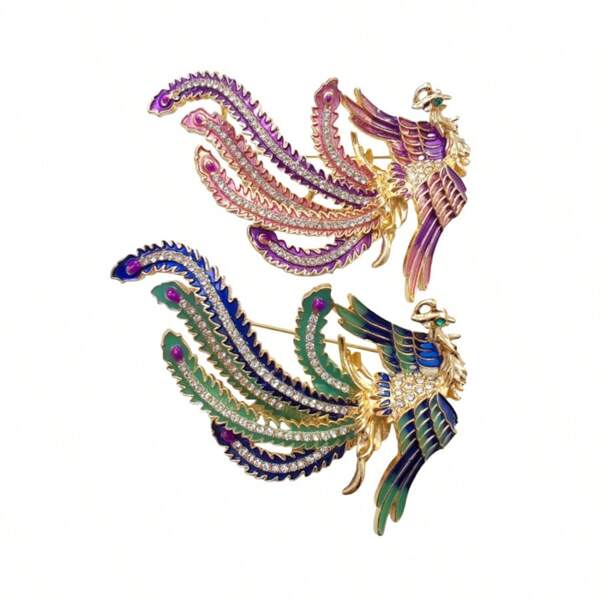 Chinese Style New Arrival Enamel Rhinestone Phoenix Brooch, Elegant & Chic Clothes Accessory, Animal Bohemian Zinc Alloy Brooch Pin, Suitable For All Seasons School