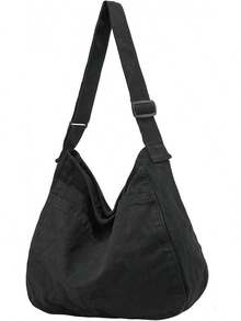 Bolsa de lona informal para mujeres y hombres, bolso mensajero tipo hobo para viaje y trabajo - Negro - Ver 13