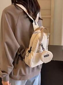 Bolso casual tipo bandolera, bolso de hombro, bolso de mensajero, mochila, bolso escolar, bolso multifuncional ajustable con monedero, de alta calidad en color beige, de gran capacidad y volumen, puede contener tabletas, paraguas, vasos de agua, diseño sencillo y de moda, con cierre de cremallera, adecuado para la temporada de regreso a la escuela, viajes, senderismo, actividades físicas, salidas y necesidades diarias, un regalo perfecto