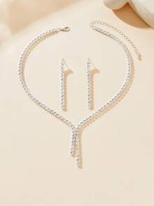 Set de 3 piezas de joyería minimalista de moda con collar y pendientes de strass, versátil para uso diario