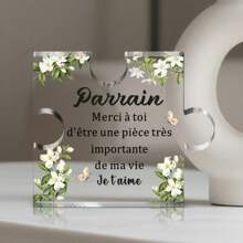 1 pieza/2 piezas Rompecabezas con forma de regalo con texto en francés "Madrina, Padrino" para regalo de cumpleaños, Acción de Gracias, Día de la Madre, Día del Padre, Navidad, Bautizo, Fiesta de Baby Shower