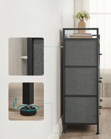 Commode, Armoire, Meuble de Rangement, 5/7 Tiroirs en Tissu avec Poignées, Cadre en Métal, Style Moderne, Gris Ardoise et Gris Anthracite - Gris - Voir 7