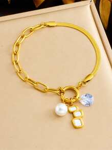 1 Stück modisches Herz geometrisches Quastendekor Anhänger Schlangenknochen Kette Armband, geeignet für täglichen Gebrauch von Frauen