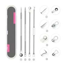 Kit de eliminación de puntos negros y granos 4 piezas con extractor de espinillas, acné y comedones en nariz y rostro, conjunto de eliminación de puntos blancos de acero inoxidable