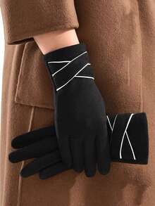 1 Pair Solid Color Casual Elegant Polyester Fiber (Polyester) Women's Winter Warm Touchscreen Gloves, Suitable For Daily Wear, All Seasons, Autumn/Winter, Fashionable And Warm For Cycling
