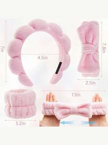 4pcs Luxury Microfiber Spa Headband And Wristband Set, Face Washing Headband, Makeup Headband, Skin Care Headband, Velvet Fluffy Sponge Headband, Soft Absorbent Terry Cloth Fabric Bubble Fluffy Hairband For Skin Care, Makeup Removal, Shower, Suitable For Women And Girls