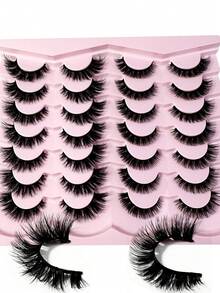 LYBCG 14pairs Mix 2 Different Styles Cat Eye Lashes Fluffy Mink Lashes Short Messy Wispy Natural Eyelashes 9mm-16mm Hamdmade 3D Mink Eyelashes Makeup Halloween Cosplay Manga False Lashes - 黑色 - 查看 8
