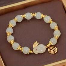1Pc Year Of The Rabbit Lucky Charm Imitation Jade Rabbit Bracelet, Artificial Agate Glass Bracelet For Girls, Ideal For Gifts - 1 cái - Xem 3