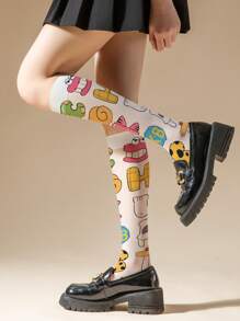 1/2/5 Pares de Medias para Mujer con Diseños de Letras de Animales Coloridas y Lindas, Medias Delgadas