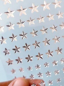 1pc Pentagram Design Rhinestone Decorative Sticker, 3D Makeup Appliques,School Supplies,Back To School - White - View 4
