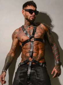 1pc Men's Leather Underwear Full Body Harness, Men's Thongs And Leather Tops, Men Harnesses
