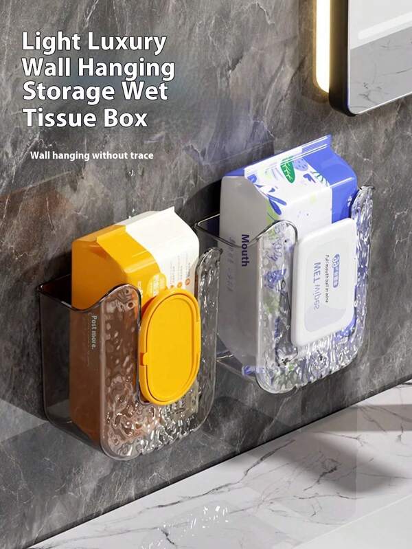 Toilet Tissue Box, Light Luxury Wall Mounted Wet Wipes Storage Box, No Punching, Kitchen And Bathroom Paper Drawer, Tissue Storage Rack Back To School