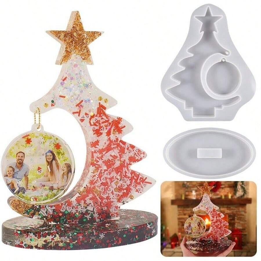 1 Set Cetakan Resin Epoksi Besar, Cetakan Silikon Berbentuk Pohon Natal & Hati, Cetakan Pajangan Natal, Cocok untuk Dekorasi Rumah, Bagus untuk Dekorasi Ruangan - Putih - View 1