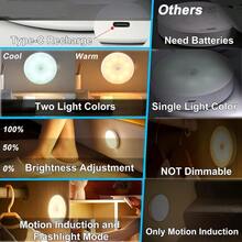 10pcs Smart Body Sensor LED Night Light, Hallway, Closet, Bedroom, Bedside Sensor Circular Light Stair Wireless Night Light Dynamic Sensor Wardrobe Light, Dynamic Sensor Light, Can Be Posted Anywhere - Đèn vàng 5 - Xem 6