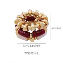 3 Stücke vintage übertriebenes mehrschichtiges braunes Acryl Perlenarmband, umwandelbar goldenes Armband aus zerbrochenen Steinen, für Frauen, Paar, Partys, Alltagsmode (Textur zufällig)
