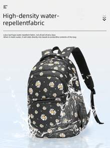 3pcs/Set Daisy Printed Unisex Backpack Set - Lunch Box, Pencil Case, Multi-Pocket Design, Large Capacity, Cute Girlish Style, Zipper Closure, Fits On Luggage Handle, Suitable For School, Short Trips, Commute, Back To School Gift