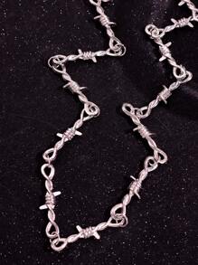 1pc Fashionable Minimalist Punk Style Thorn Silver Necklace, Versatile Collarbone Chain For Men, Suitable For Work And Daily Wear