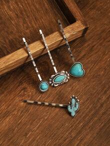 4 Pieces Of Vintage Turquoise Hair Clips For Women ,Hair Accessory, Claw Clips, Hair Slide, Hair Claws - Multicolor - View 2
