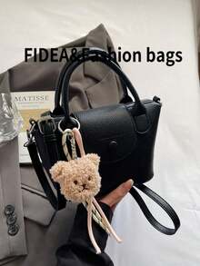 New Fashionable Women Tote Bag, Solid Color Simple PU Dumpling Shape Bag With Sophisticated High-End Vibe, Rope Pendant, Suitable For Dating, Shopping, Versatile And Refined - Black - View 5